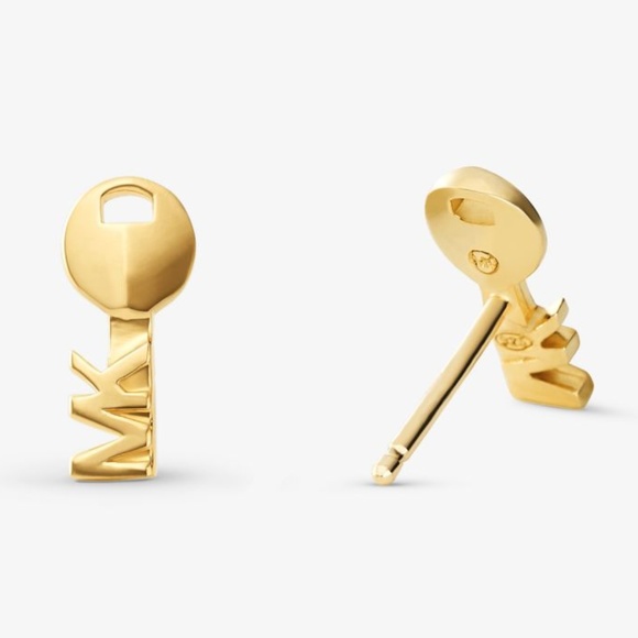 🎁 MICHAEL KORS 14K Gold/Sterling Silver Key Studs - Picture 2 of 5